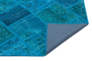 Turquoise  Over Dyed Patchwork Unique Rug 2'7'' x 4'11'' ft 80 x 150 cm