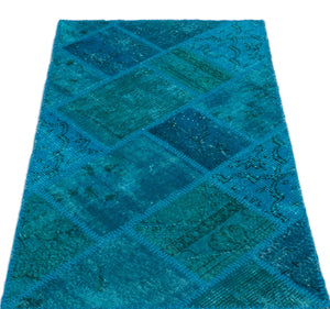 Turquoise  Over Dyed Patchwork Unique Rug 2'7'' x 4'11'' ft 80 x 150 cm