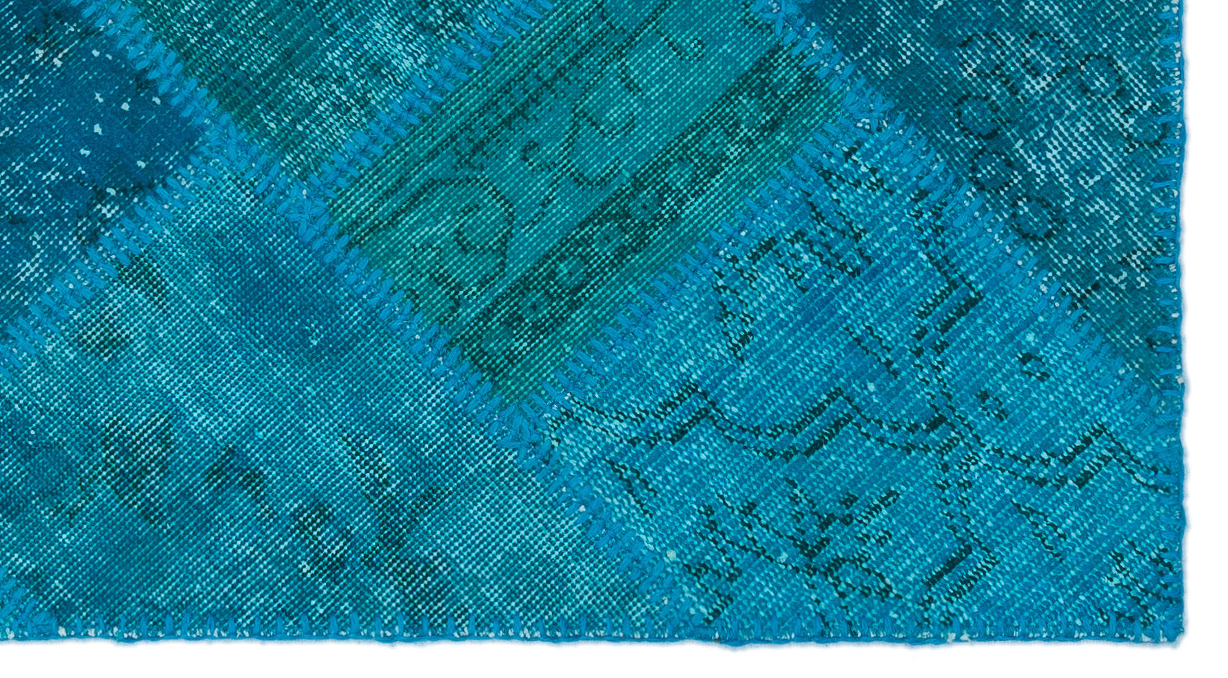 Turquoise  Over Dyed Patchwork Unique Rug 2'7'' x 4'11'' ft 80 x 150 cm