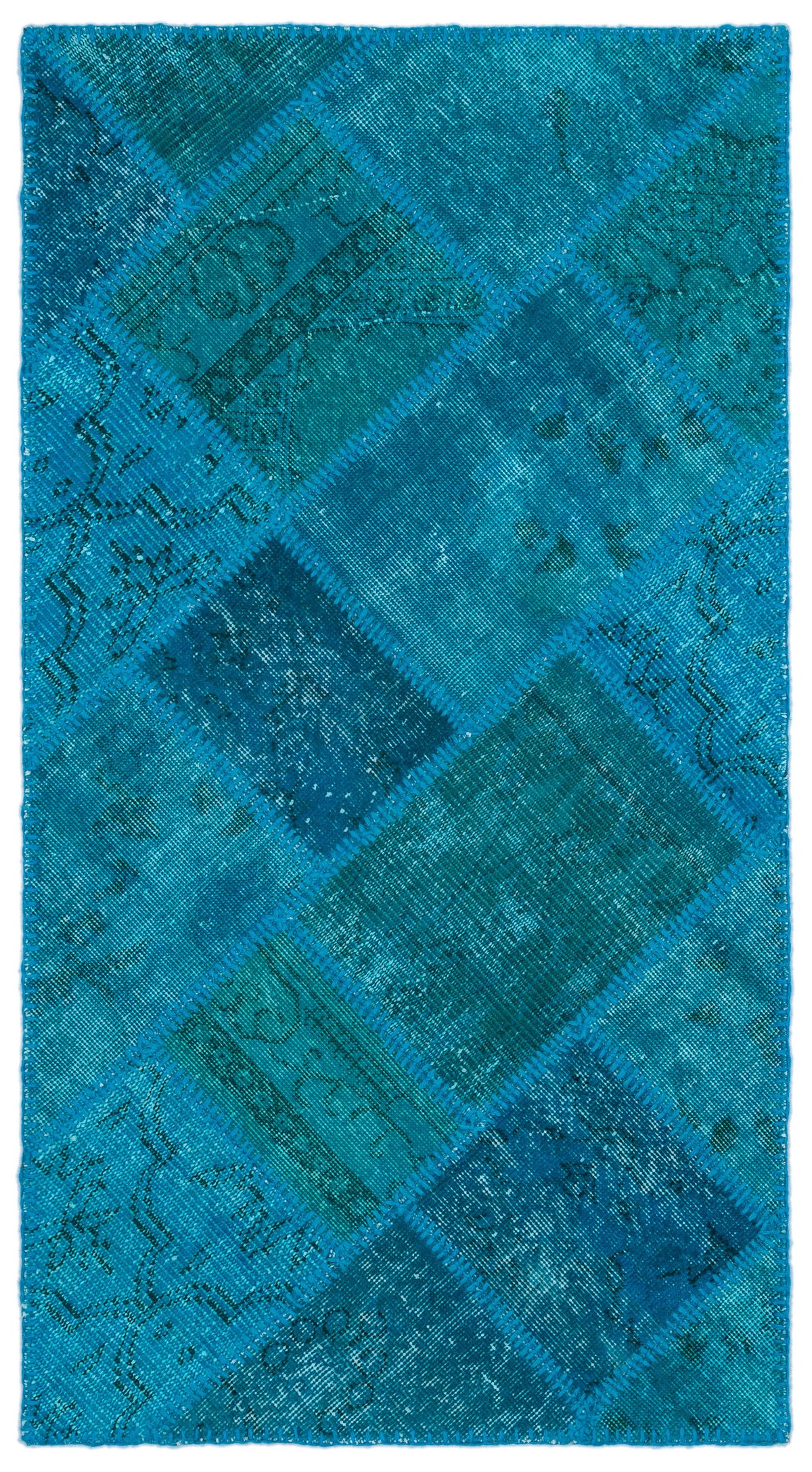 Turquoise  Over Dyed Patchwork Unique Rug 2&#39;7&#39;&#39; x 4&#39;11&#39;&#39; ft 80 x 150 cm