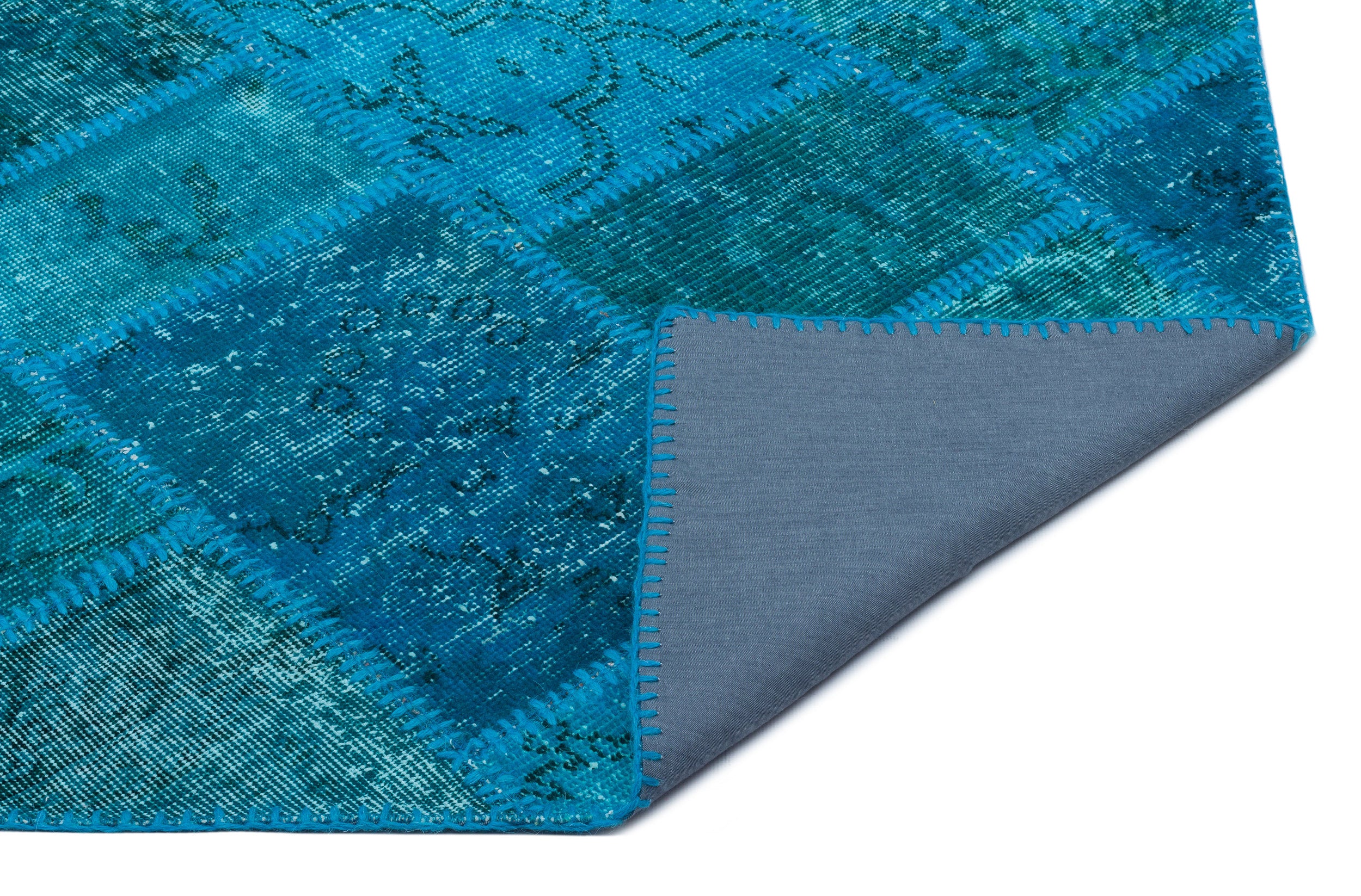 Turquoise  Over Dyed Patchwork Unique Rug 2'7'' x 4'11'' ft 80 x 150 cm