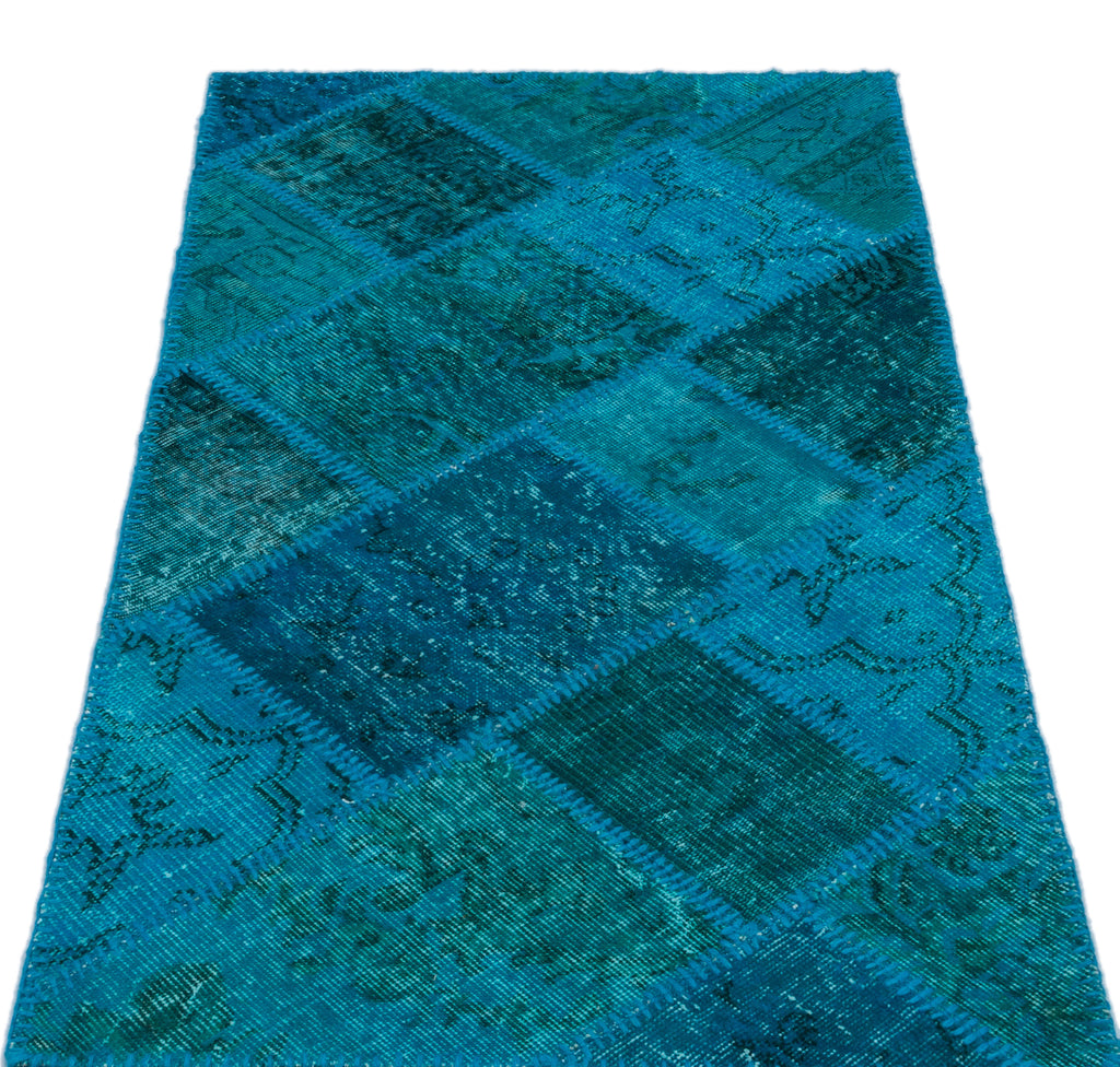 Turquoise  Over Dyed Patchwork Unique Rug 2'7'' x 4'11'' ft 80 x 150 cm