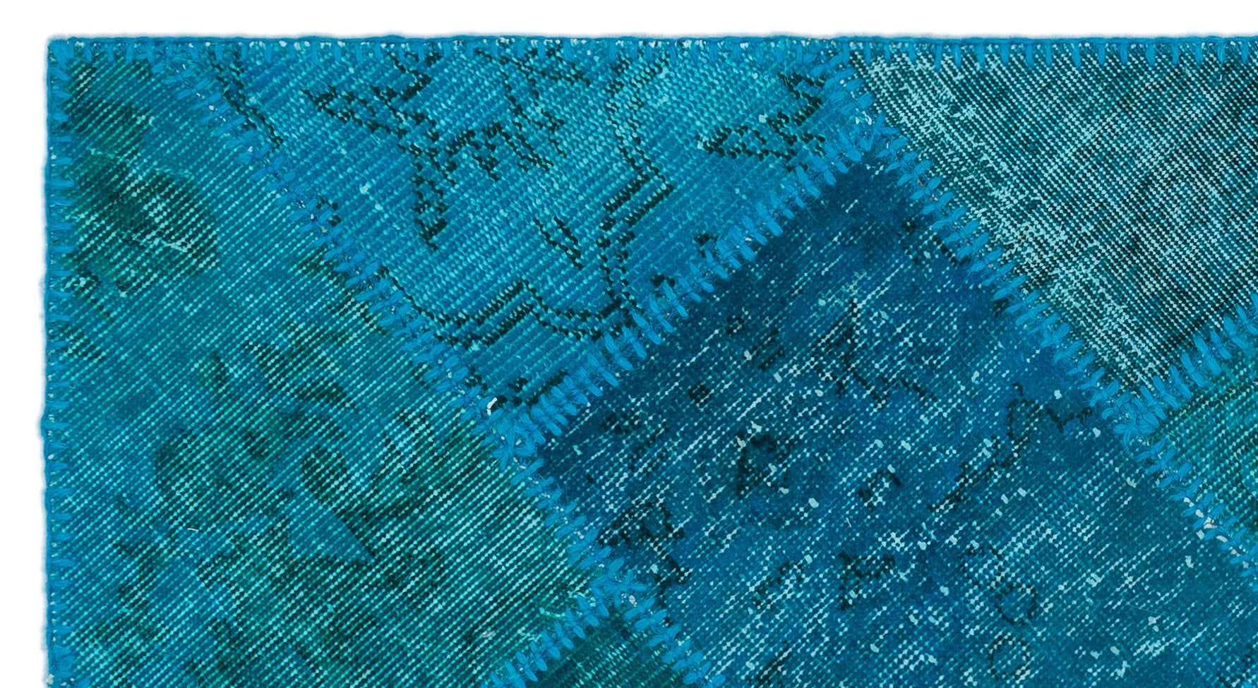 Turquoise  Over Dyed Patchwork Unique Rug 2'7'' x 4'11'' ft 80 x 150 cm