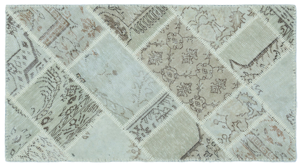 Beige Over Dyed Patchwork Unique Rug 2'7'' x 4'11'' ft 80 x 150 cm