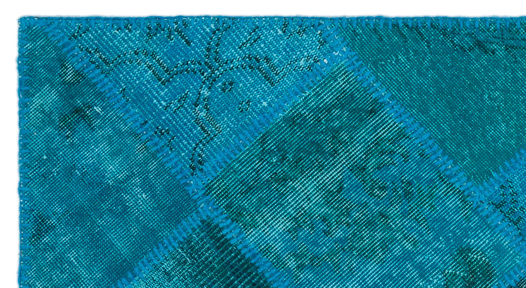Turquoise  Over Dyed Patchwork Unique Rug 2'7'' x 4'11'' ft 80 x 150 cm