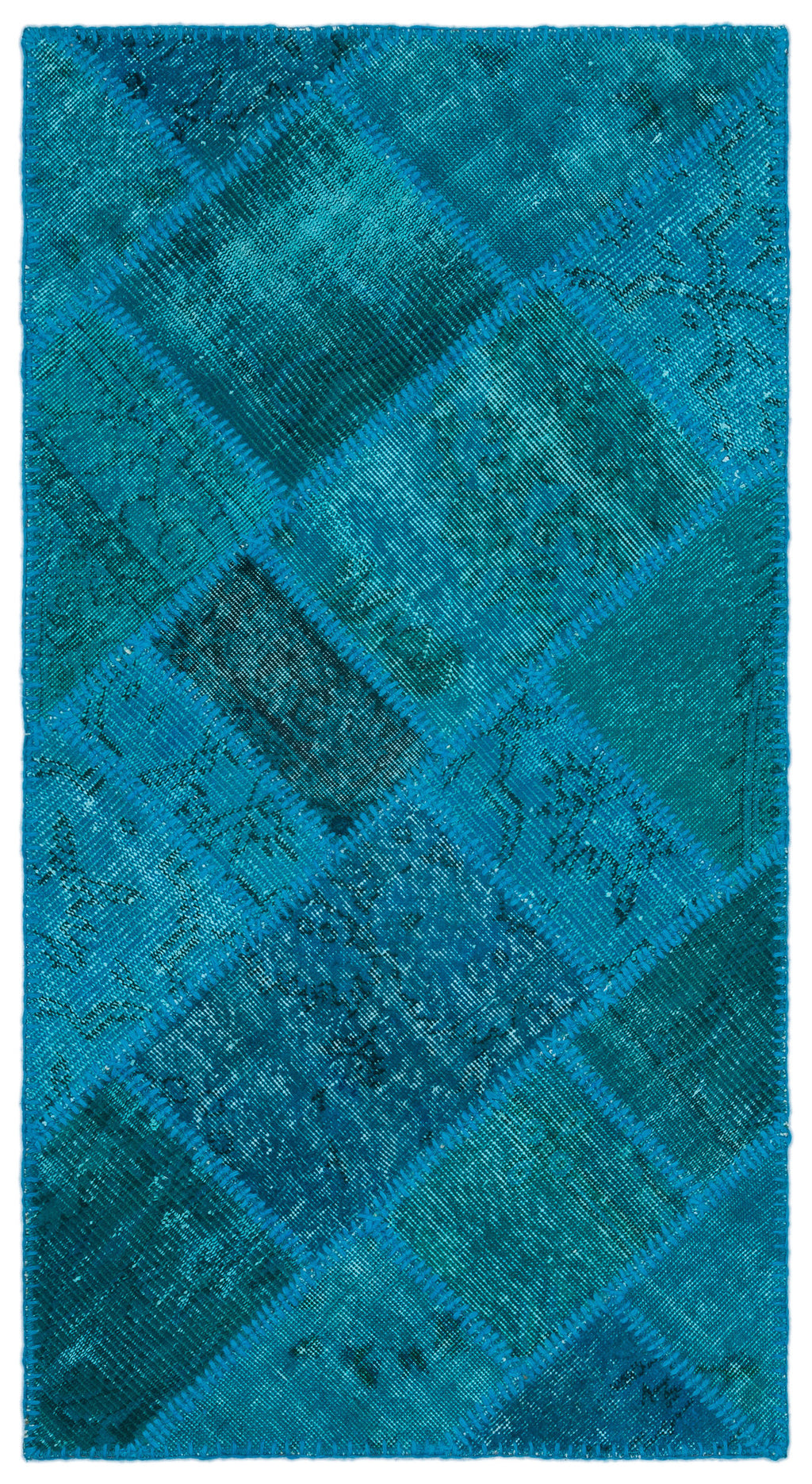 Turquoise  Over Dyed Patchwork Unique Rug 2'7'' x 4'11'' ft 80 x 150 cm