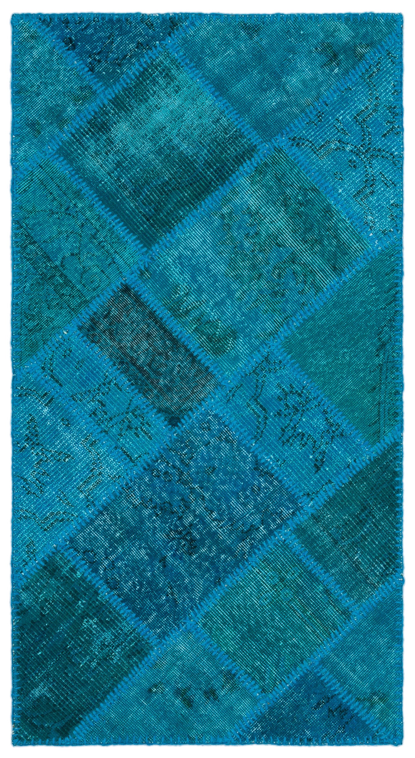 Turquoise  Over Dyed Patchwork Unique Rug 2'7'' x 4'11'' ft 80 x 150 cm