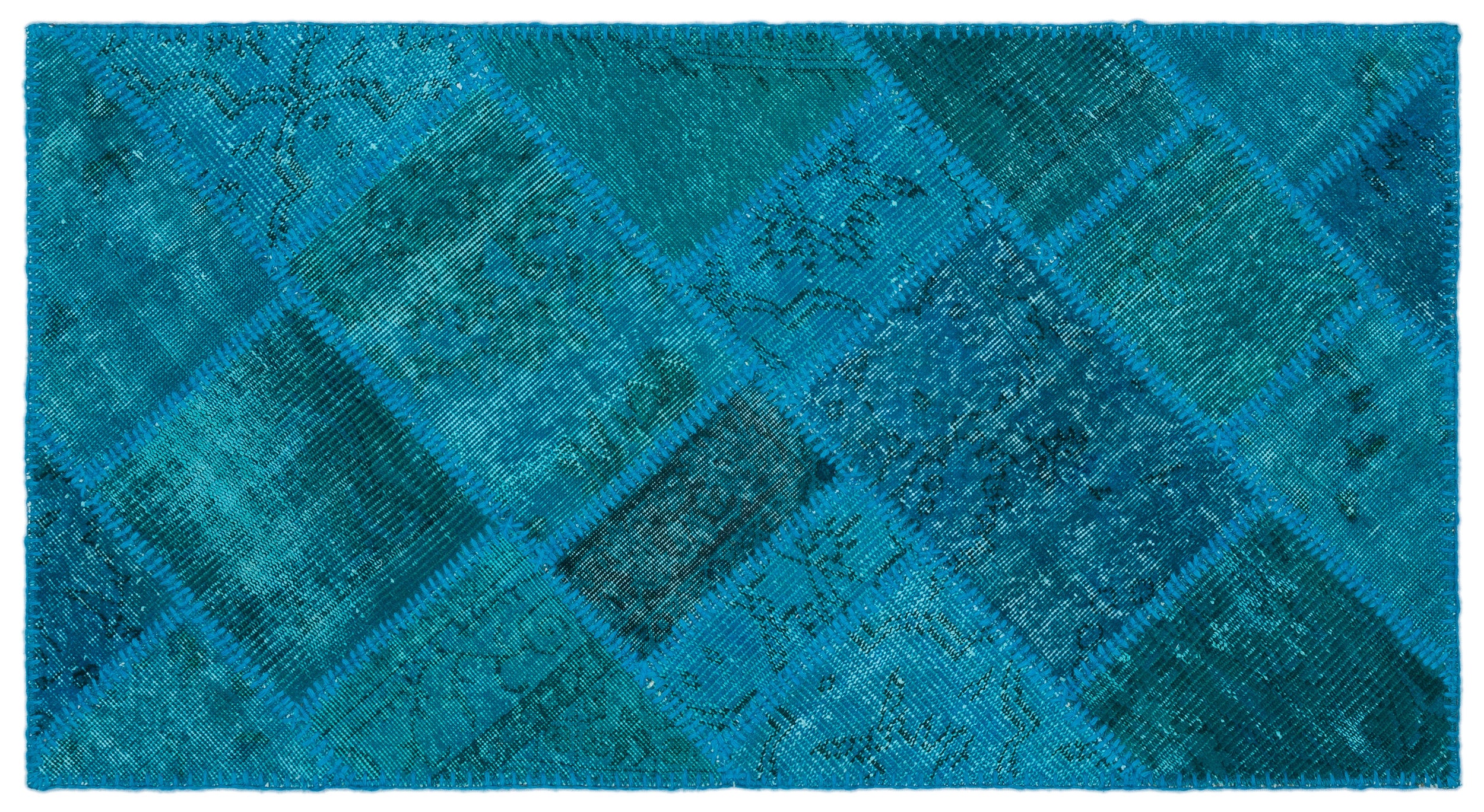 Turquoise  Over Dyed Patchwork Unique Rug 2'7'' x 4'11'' ft 80 x 150 cm