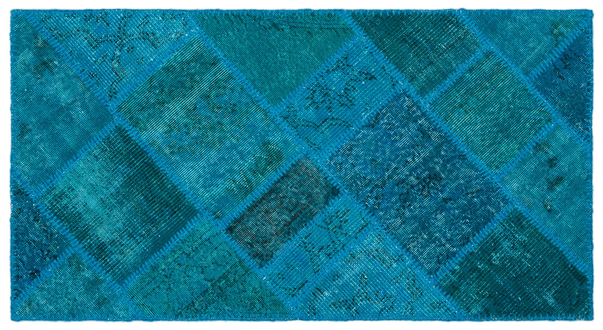 Turquoise  Over Dyed Patchwork Unique Rug 2&#39;7&#39;&#39; x 4&#39;11&#39;&#39; ft 80 x 150 cm