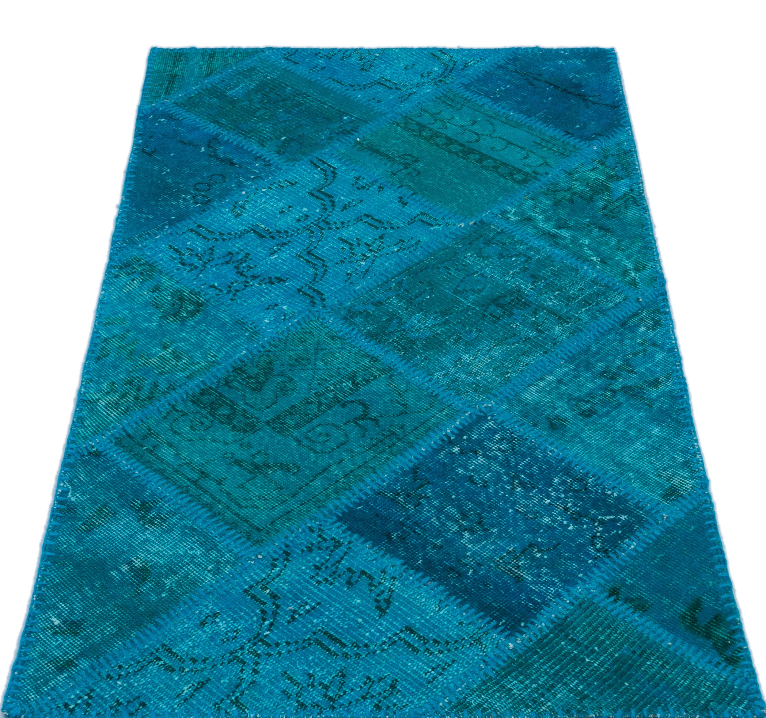 Turquoise  Over Dyed Patchwork Unique Rug 2'7'' x 4'11'' ft 80 x 150 cm