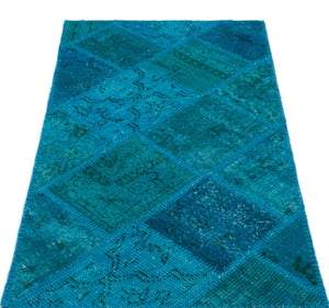 Turquoise  Over Dyed Patchwork Unique Rug 2'7'' x 4'11'' ft 80 x 150 cm