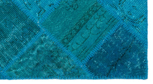 Turquoise  Over Dyed Patchwork Unique Rug 2'7'' x 4'11'' ft 80 x 150 cm