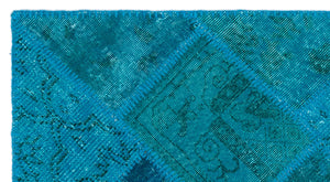 Turquoise  Over Dyed Patchwork Unique Rug 2'7'' x 4'11'' ft 80 x 150 cm
