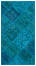 Turquoise  Over Dyed Patchwork Unique Rug 2'7'' x 4'11'' ft 80 x 150 cm