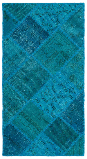 Turquoise  Over Dyed Patchwork Unique Rug 2'7'' x 4'11'' ft 80 x 150 cm