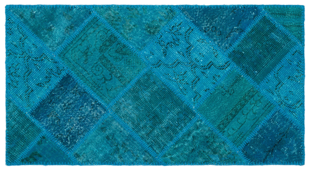 Turquoise  Over Dyed Patchwork Unique Rug 2'7'' x 4'11'' ft 80 x 150 cm
