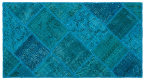 Turquoise  Over Dyed Patchwork Unique Rug 2'7'' x 4'11'' ft 80 x 150 cm