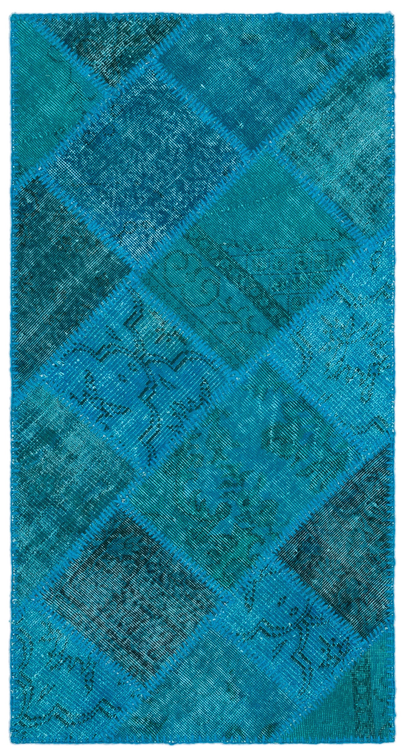 Turquoise  Over Dyed Patchwork Unique Rug 2'7'' x 4'11'' ft 80 x 150 cm