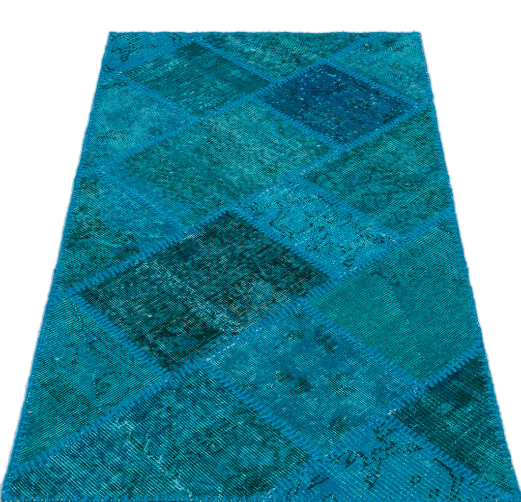 Turquoise  Over Dyed Patchwork Unique Rug 2'7'' x 4'11'' ft 80 x 150 cm