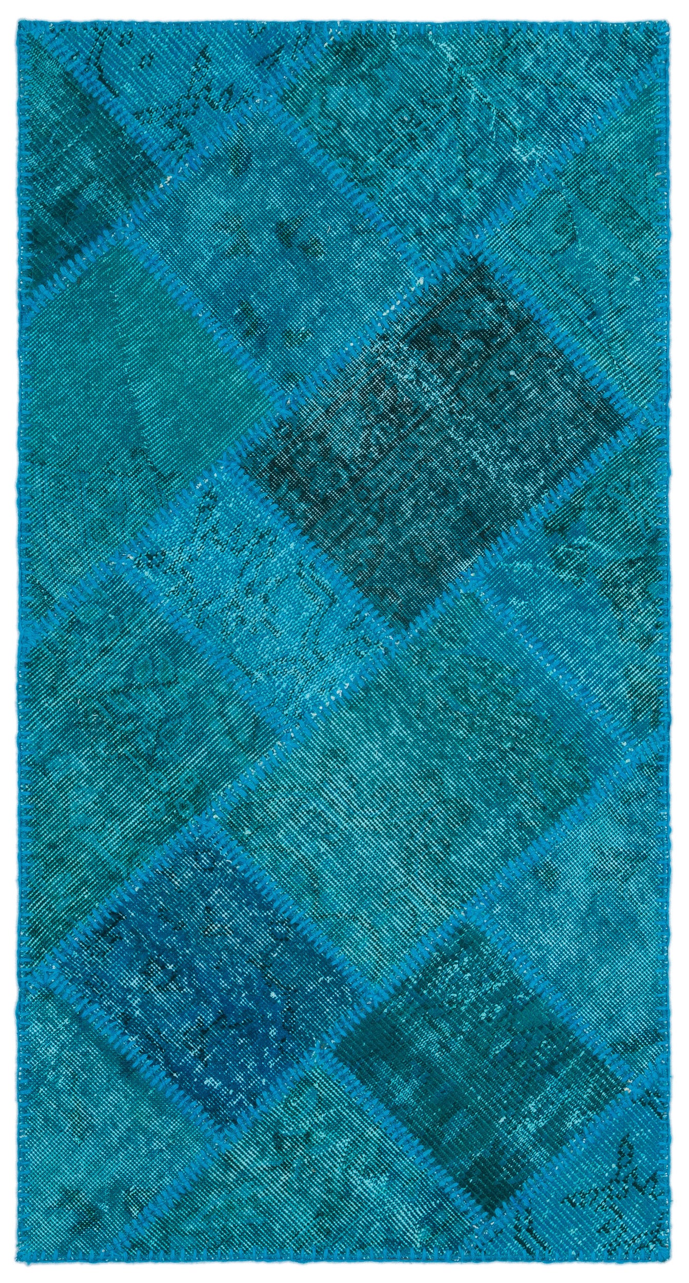 Turquoise  Over Dyed Patchwork Unique Rug 2'7'' x 4'11'' ft 80 x 150 cm
