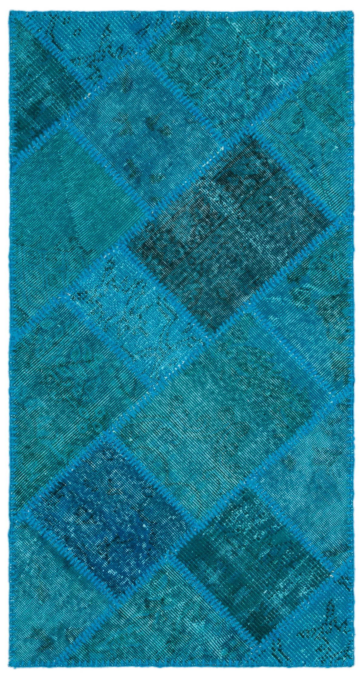 Turquoise  Over Dyed Patchwork Unique Rug 2&#39;7&#39;&#39; x 4&#39;11&#39;&#39; ft 80 x 150 cm