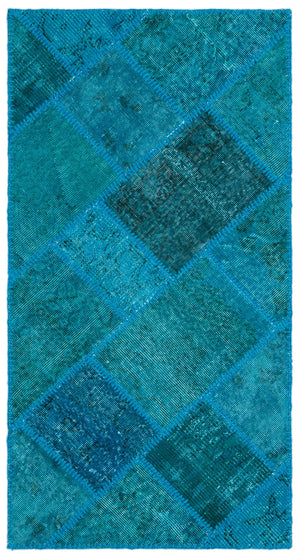 Turquoise  Over Dyed Patchwork Unique Rug 2'7'' x 4'11'' ft 80 x 150 cm