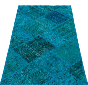 Turquoise  Over Dyed Patchwork Unique Rug 2'7'' x 4'11'' ft 80 x 150 cm