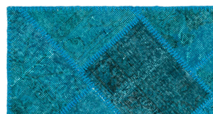 Turquoise  Over Dyed Patchwork Unique Rug 2'7'' x 4'11'' ft 80 x 150 cm