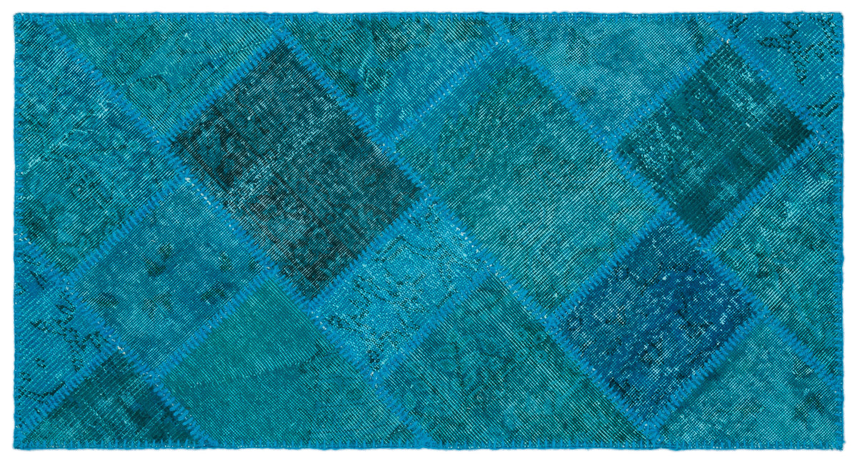 Turquoise  Over Dyed Patchwork Unique Rug 2&#39;7&#39;&#39; x 4&#39;11&#39;&#39; ft 80 x 150 cm