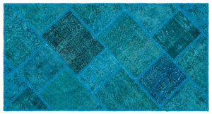 Turquoise  Over Dyed Patchwork Unique Rug 2'7'' x 4'11'' ft 80 x 150 cm
