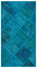 Turquoise  Over Dyed Patchwork Unique Rug 2'7'' x 4'11'' ft 80 x 150 cm