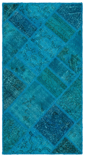 Turquoise  Over Dyed Patchwork Unique Rug 2'7'' x 4'11'' ft 80 x 150 cm