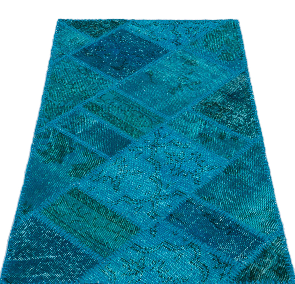 Turquoise  Over Dyed Patchwork Unique Rug 2'7'' x 4'11'' ft 80 x 150 cm