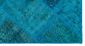 Turquoise  Over Dyed Patchwork Unique Rug 2'7'' x 4'11'' ft 80 x 150 cm