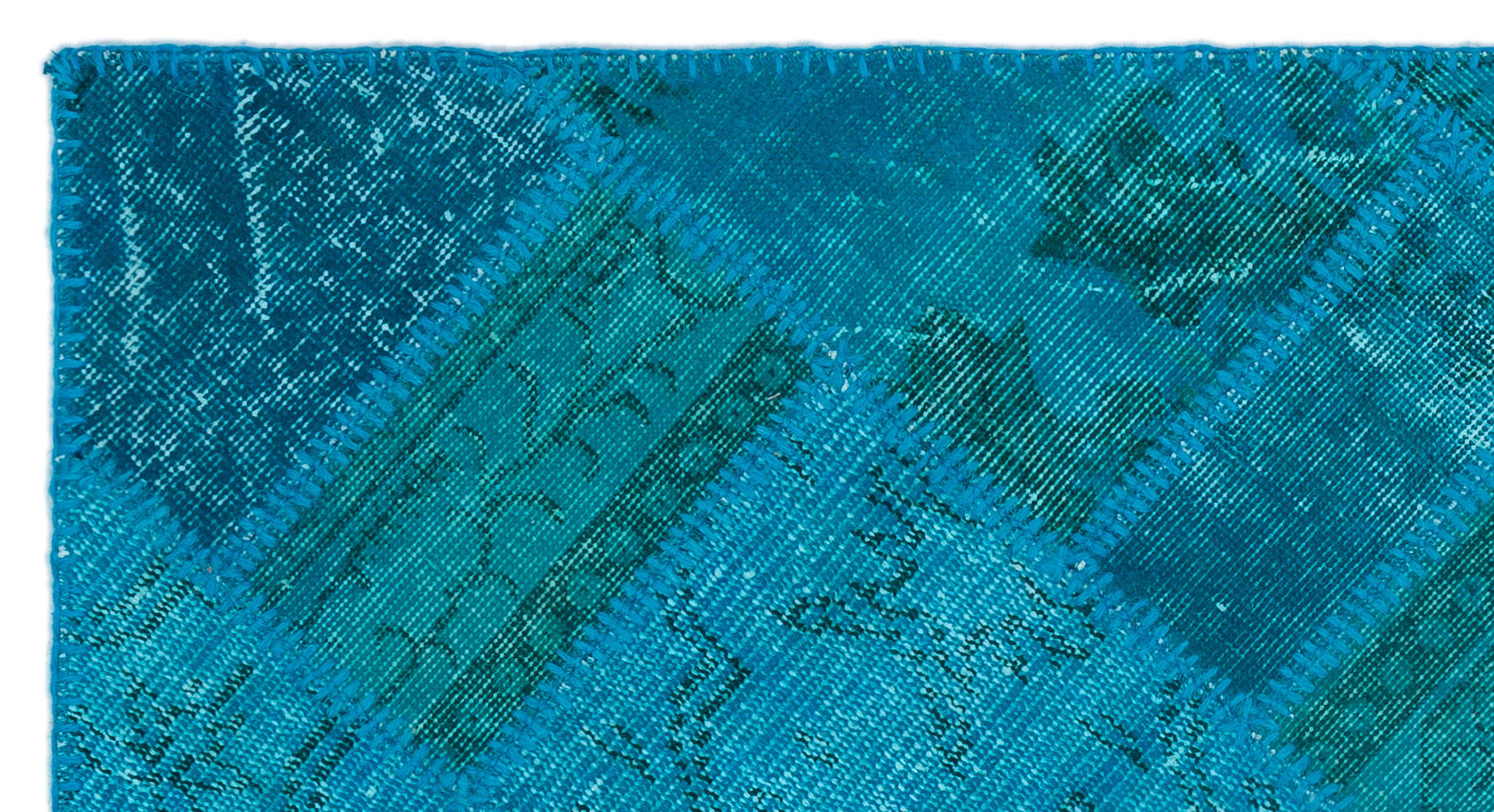 Turquoise  Over Dyed Patchwork Unique Rug 2'7'' x 4'11'' ft 80 x 150 cm