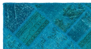 Turquoise  Over Dyed Patchwork Unique Rug 2'7'' x 4'11'' ft 80 x 150 cm