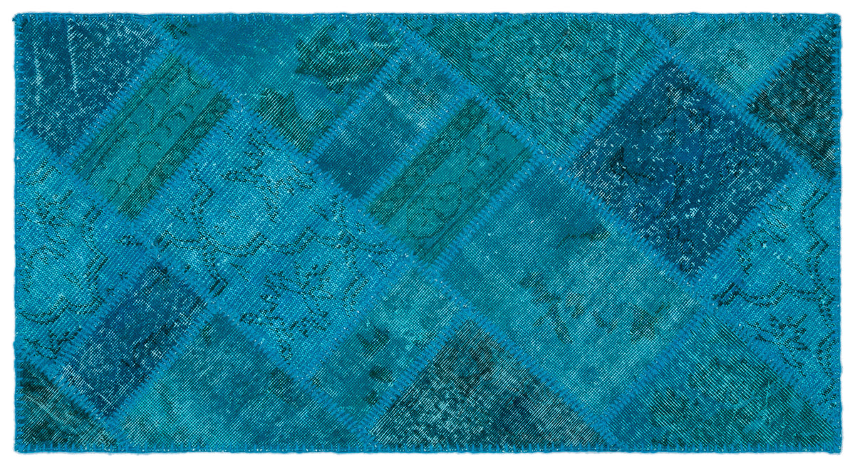 Turquoise  Over Dyed Patchwork Unique Rug 2&#39;7&#39;&#39; x 4&#39;11&#39;&#39; ft 80 x 150 cm
