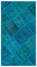 Turquoise  Over Dyed Patchwork Unique Rug 2'7'' x 4'11'' ft 80 x 150 cm