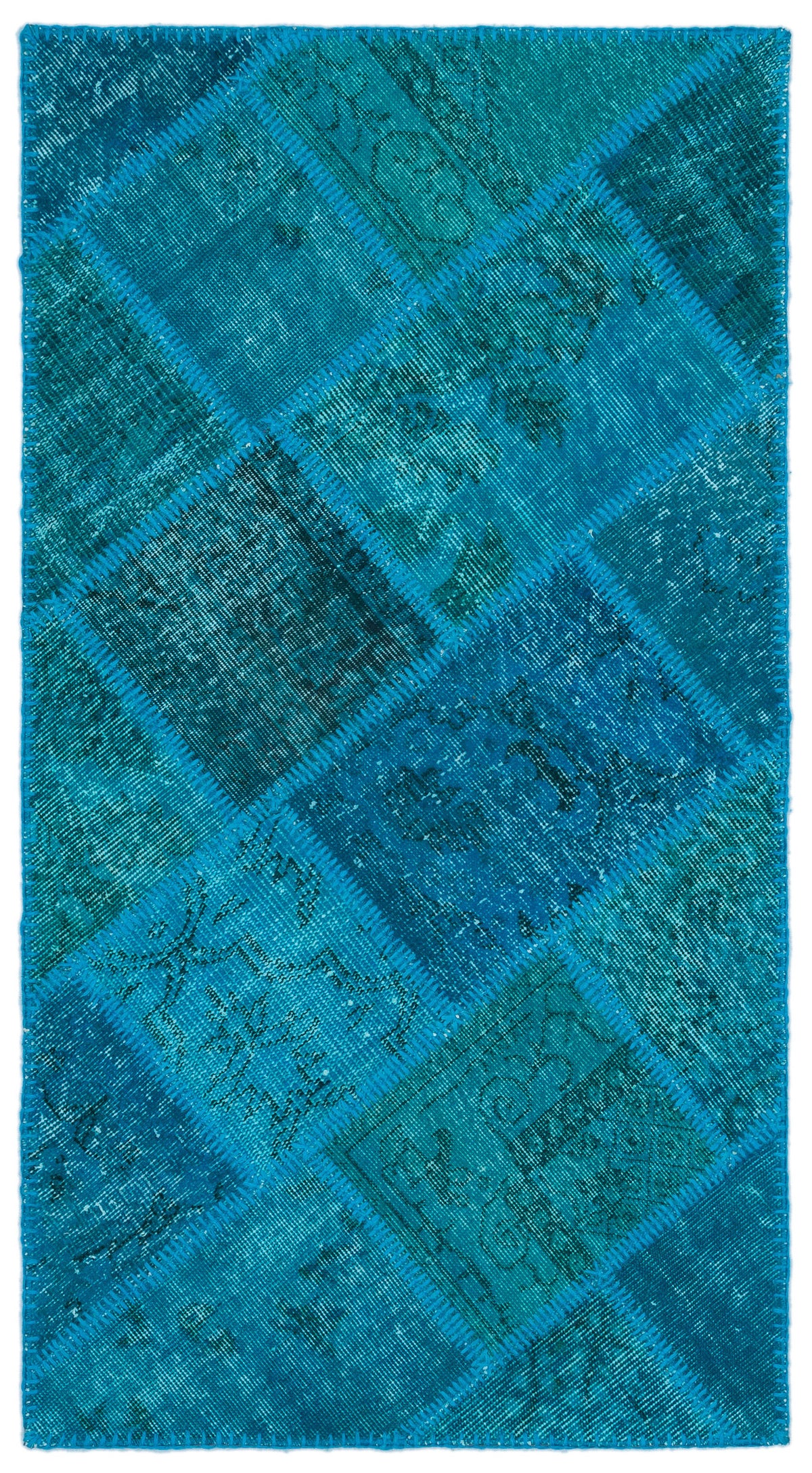 Turquoise  Over Dyed Patchwork Unique Rug 2&#39;7&#39;&#39; x 4&#39;11&#39;&#39; ft 80 x 150 cm