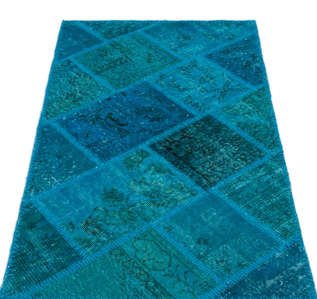 Turquoise  Over Dyed Patchwork Unique Rug 2'7'' x 4'11'' ft 80 x 150 cm