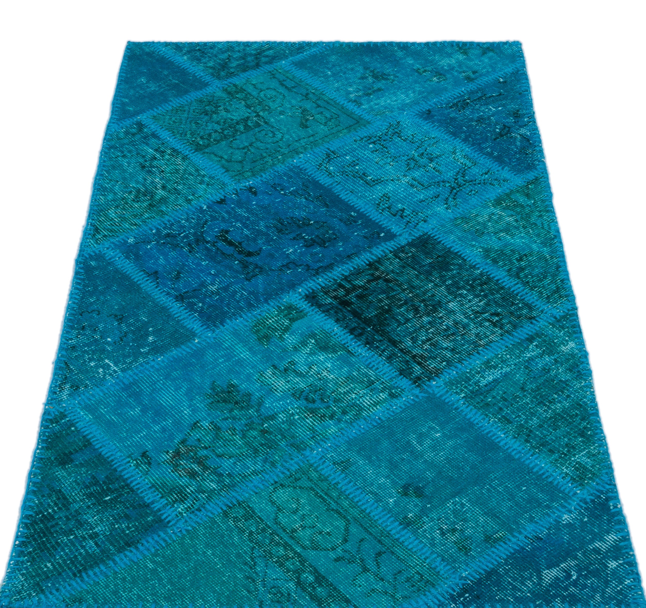 Turquoise  Over Dyed Patchwork Unique Rug 2'7'' x 4'11'' ft 80 x 150 cm
