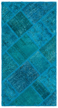 Turquoise  Over Dyed Patchwork Unique Rug 2'7'' x 4'11'' ft 80 x 150 cm