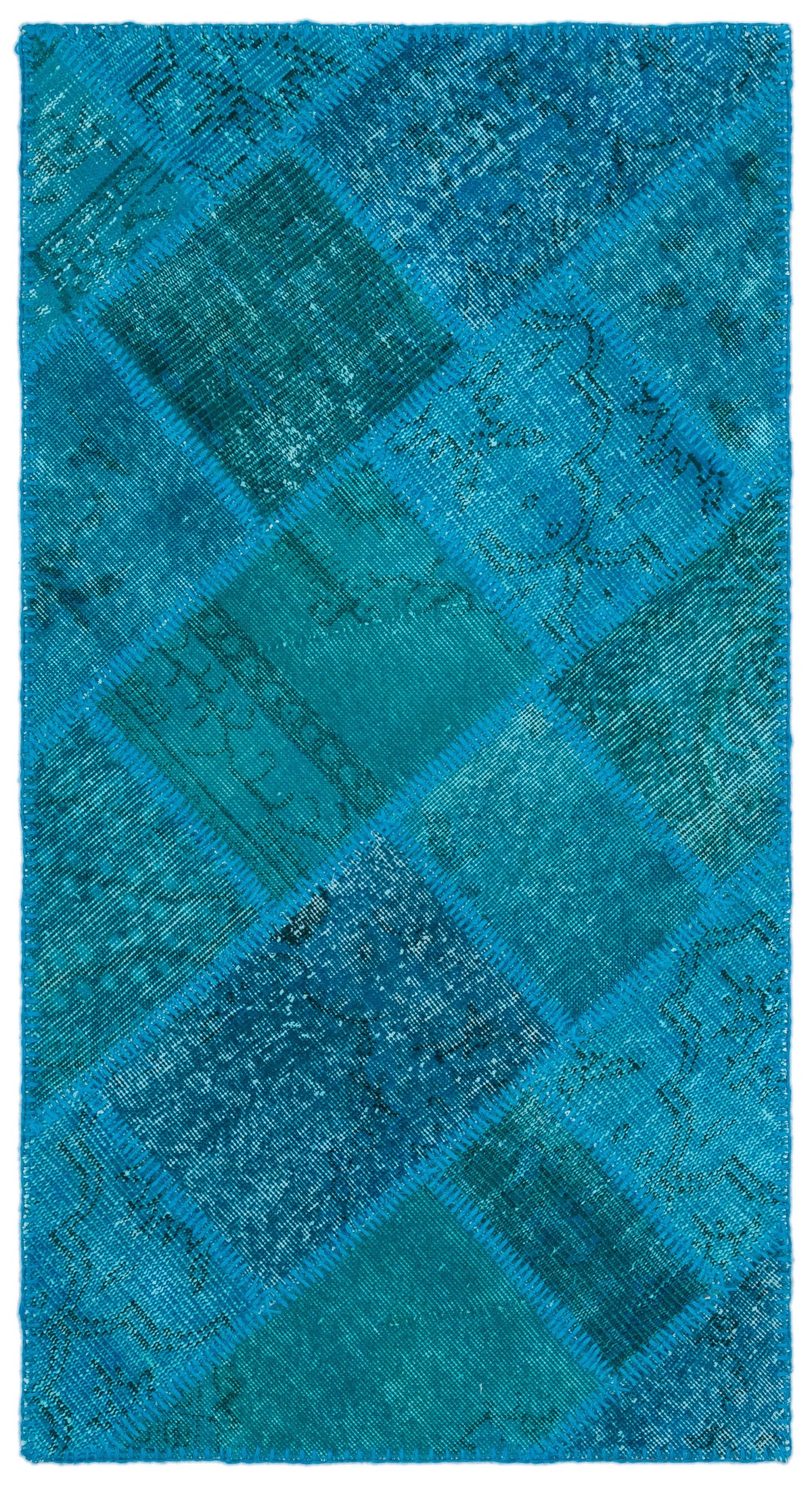 Turquoise  Over Dyed Patchwork Unique Rug 2&#39;7&#39;&#39; x 4&#39;11&#39;&#39; ft 80 x 150 cm