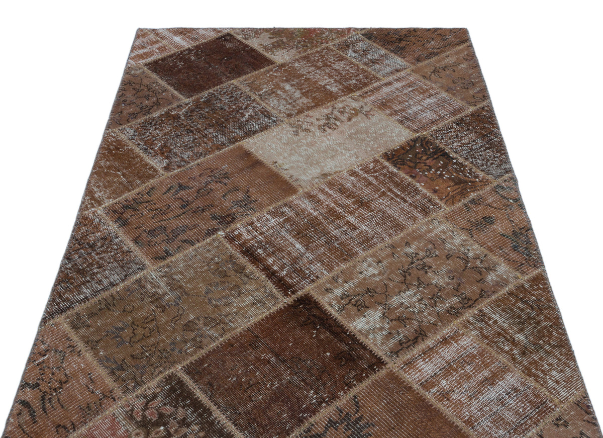 Brown Over Dyed Patchwork Unique Rug 3&#39;11&#39;&#39; x 5&#39;11&#39;&#39; ft 120 x 180 cm