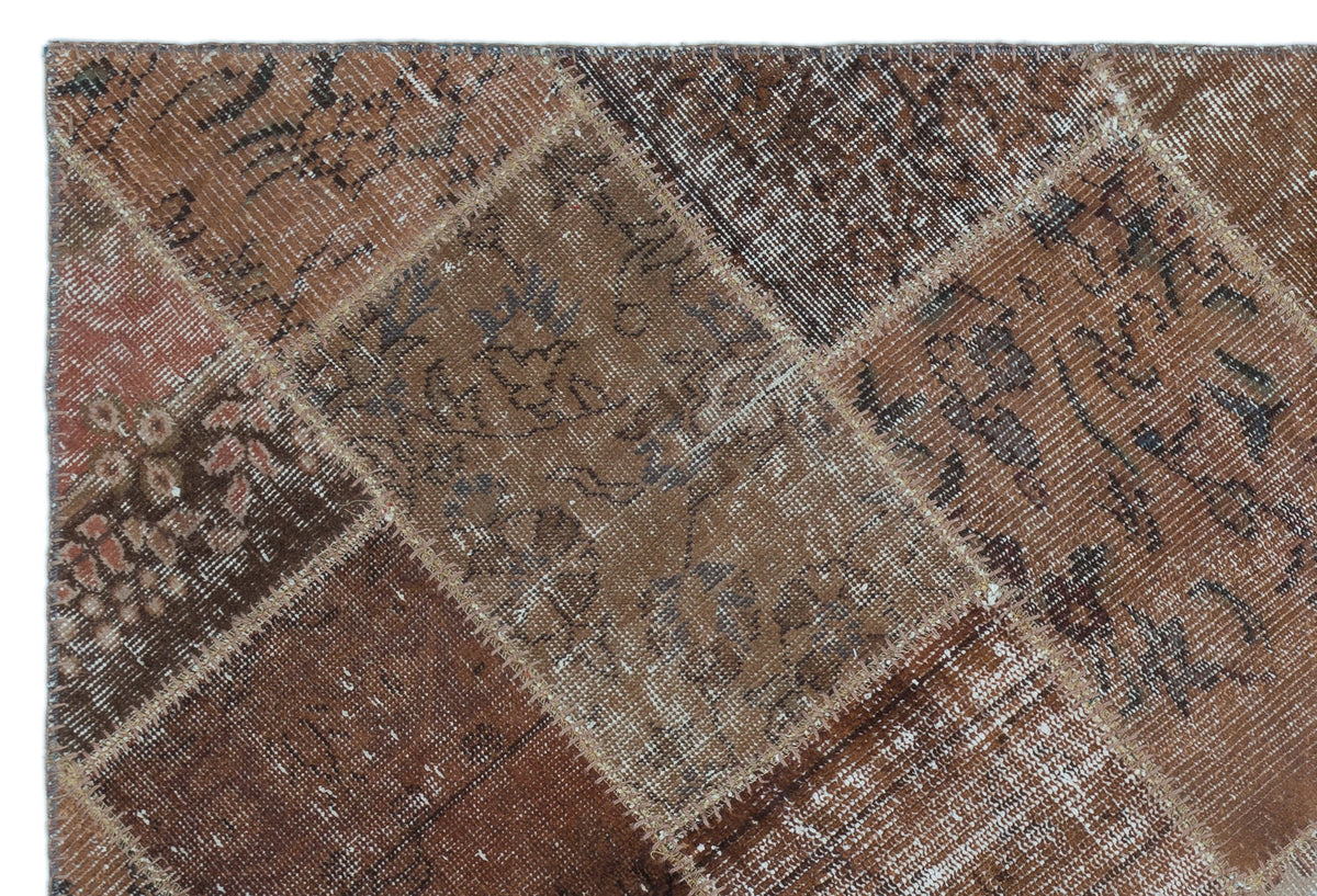 Brown Over Dyed Patchwork Unique Rug 3&#39;11&#39;&#39; x 5&#39;11&#39;&#39; ft 120 x 180 cm