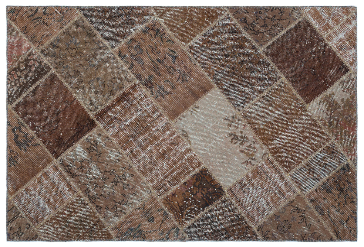 Brown Over Dyed Patchwork Unique Rug 3&#39;11&#39;&#39; x 5&#39;11&#39;&#39; ft 120 x 180 cm