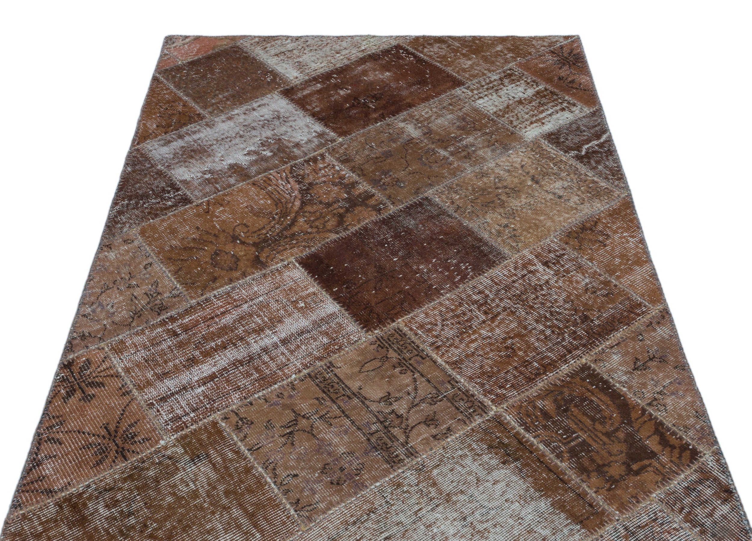 Brown Over Dyed Patchwork Unique Rug 3'11'' x 5'11'' ft 120 x 180 cm