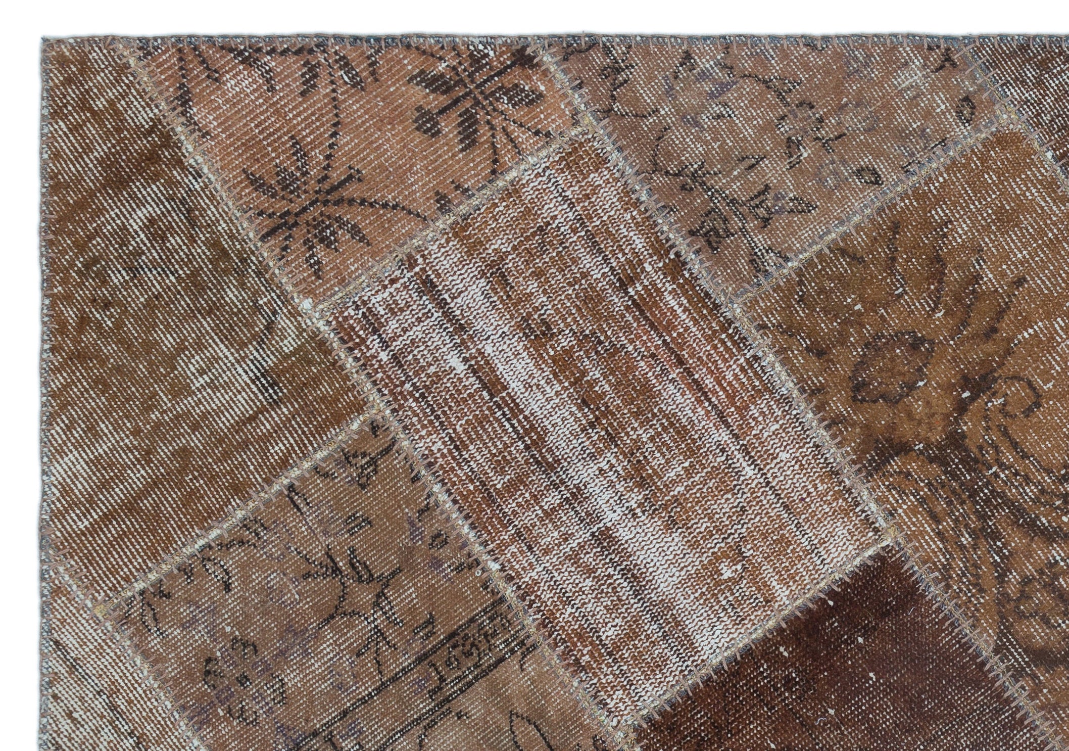 Brown Over Dyed Patchwork Unique Rug 3'11'' x 5'11'' ft 120 x 180 cm
