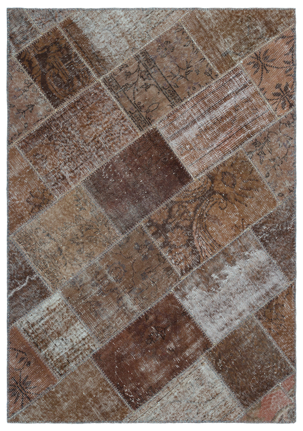 Brown Over Dyed Patchwork Unique Rug 3'11'' x 5'11'' ft 120 x 180 cm