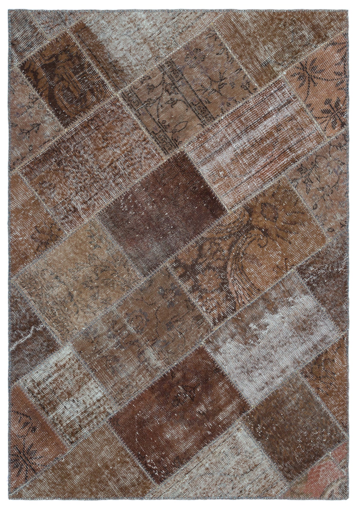 Brown Over Dyed Patchwork Unique Rug 3&#39;11&#39;&#39; x 5&#39;11&#39;&#39; ft 120 x 180 cm